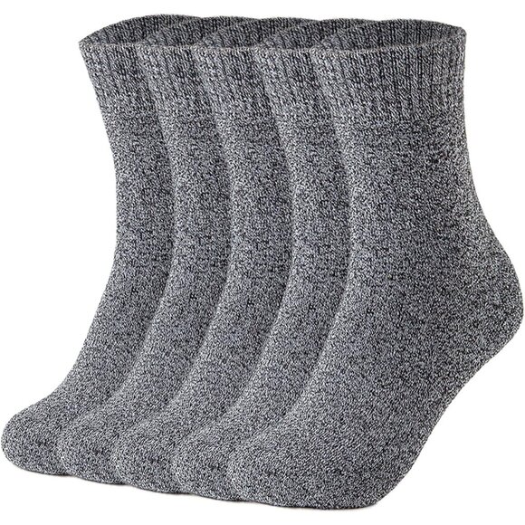 Grey Men's Warm Wool Socks  5 Pairs Thick Thermal Winter Hiking Boot Socks - Picture 1 of 5